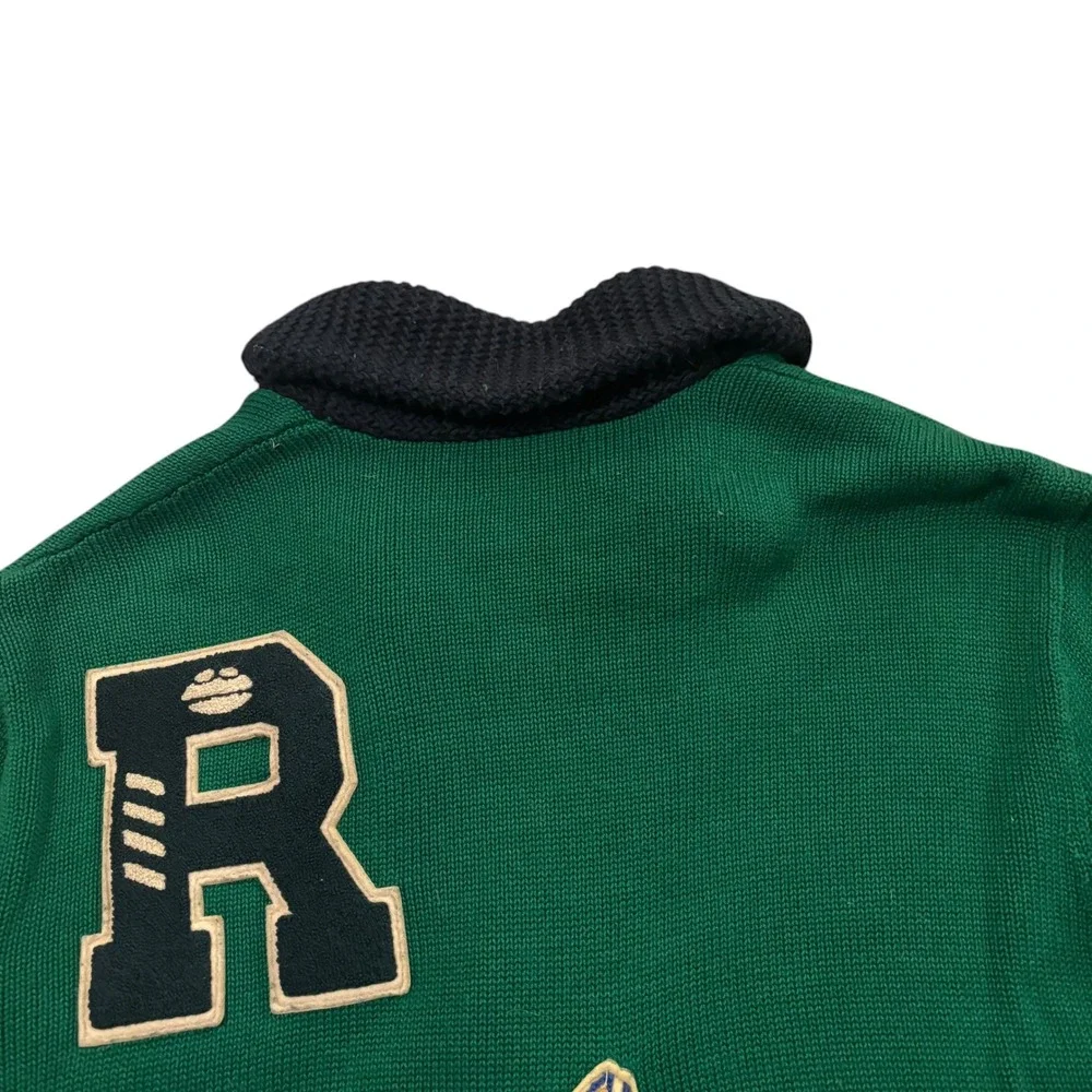 Polo Ralph Lauren Men Green Varsity Patch Shawl Cardigan Sweater 1XB Big & Tall - Picture 7 of 10